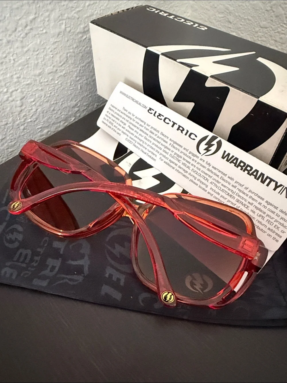 Electric translucent orange square sunglasses with gradient lenses new with box